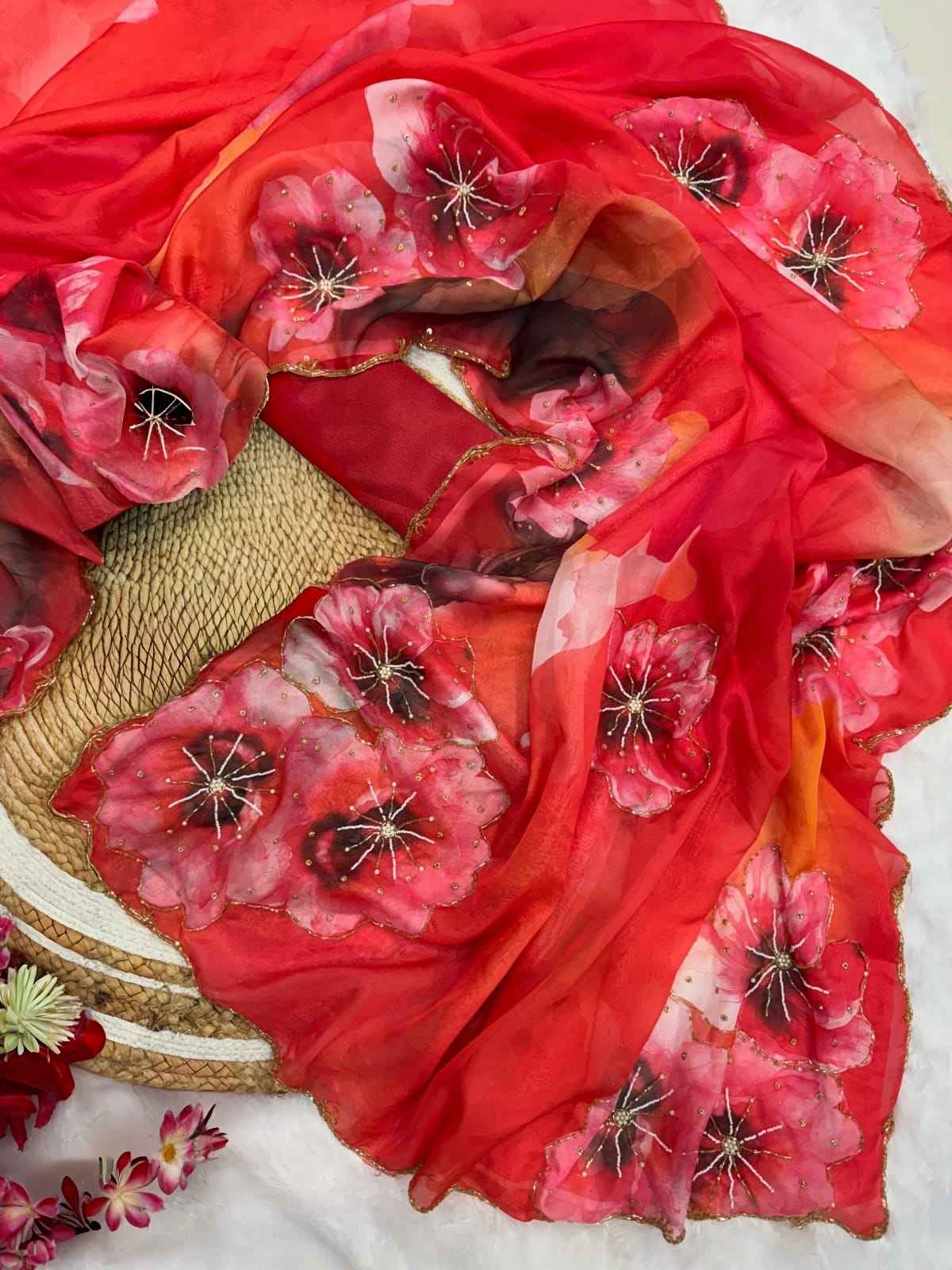Red Chilli Floral Digital Print Royal Georgette Saree