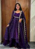 Royal Purple Silk Embroidered Cape Anarkali Suit Set