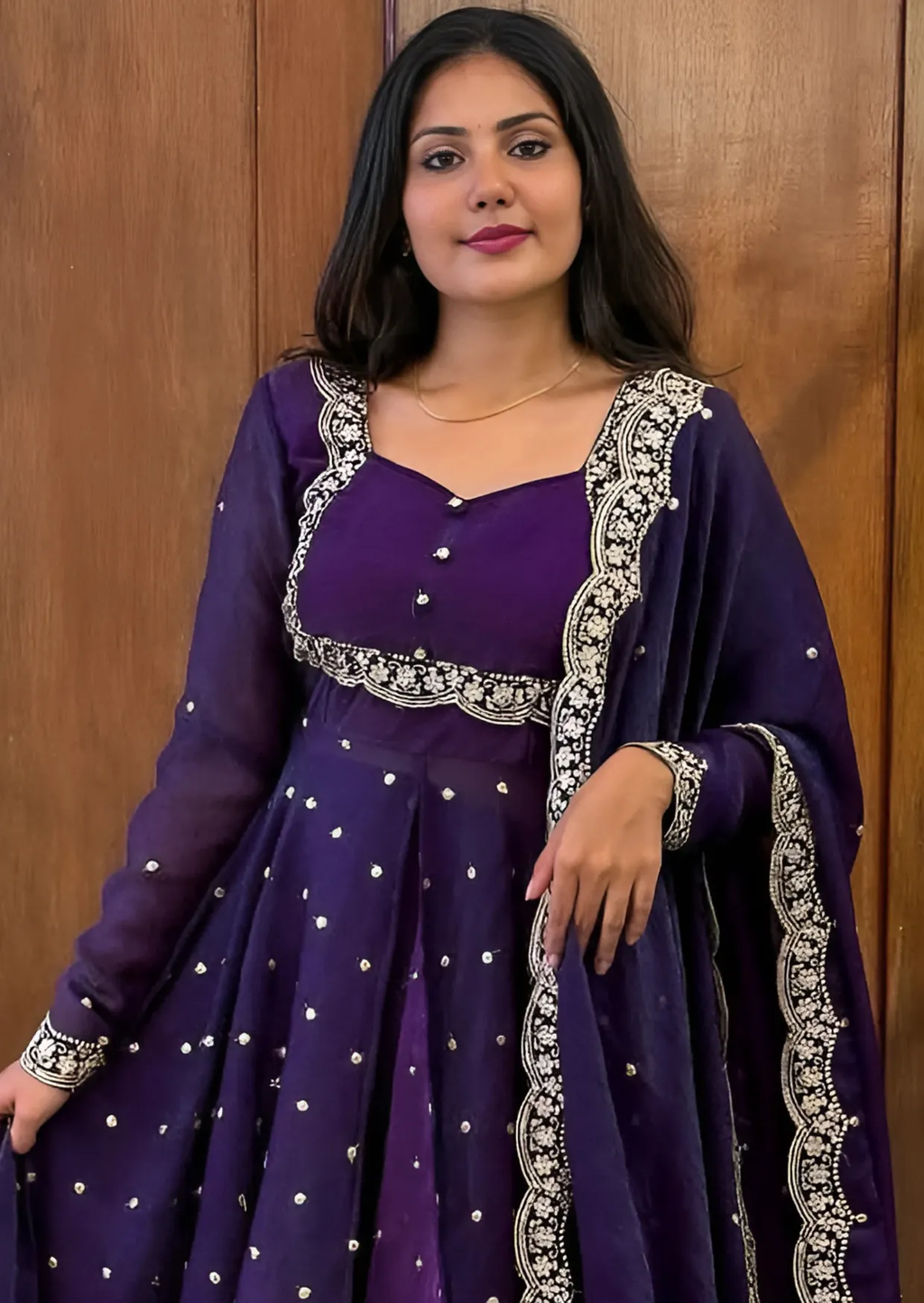 Royal Purple Silk Embroidered Cape Anarkali Suit Set