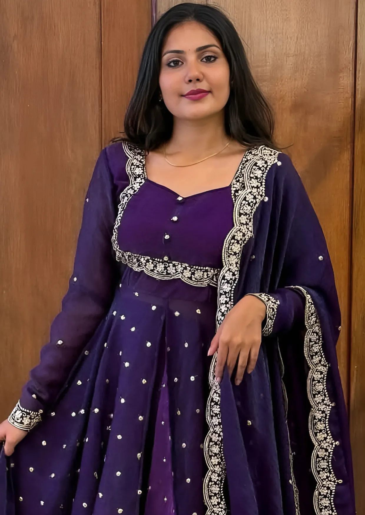 Royal Purple Silk Embroidered Cape Anarkali Suit Set