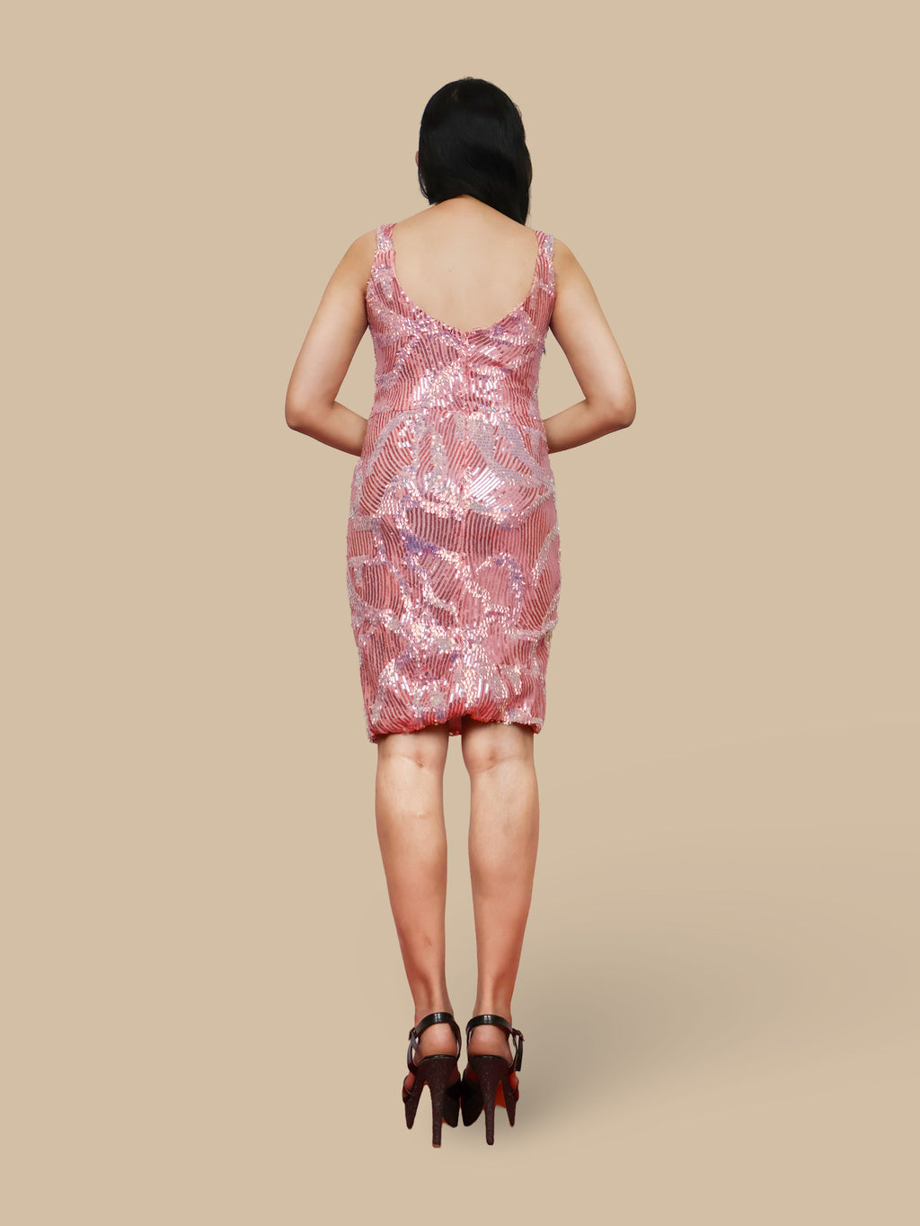 Sparkling Sequins Round Neck Bodycon Mini Dress by Shreekama