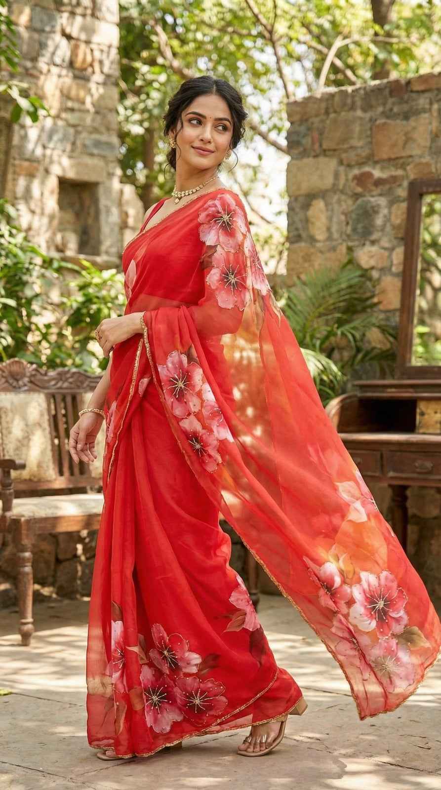 Red Chilli Floral Digital Print Royal Georgette Saree
