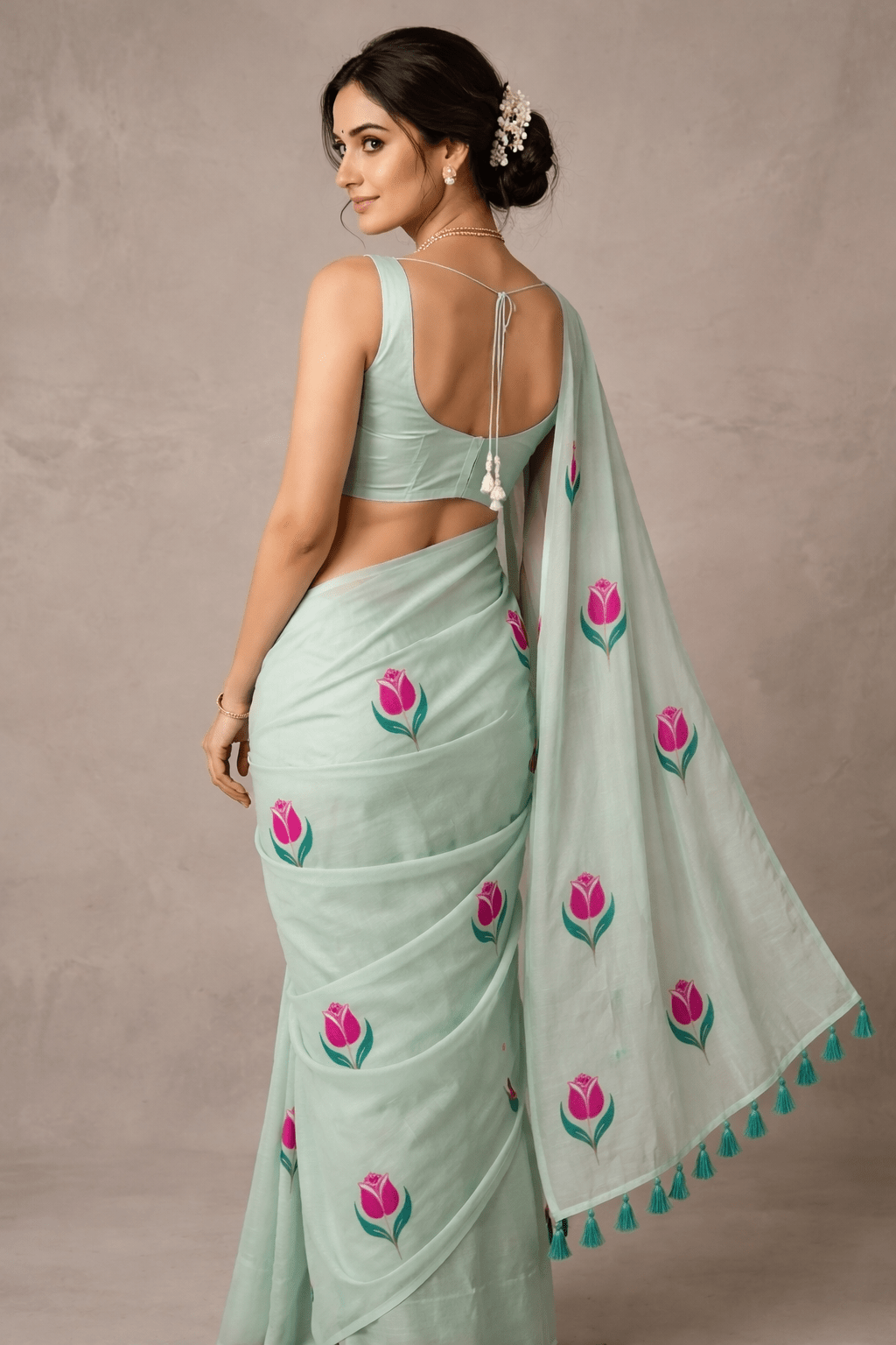 Gulbahar Handpainted Mulmul Cotton Saree