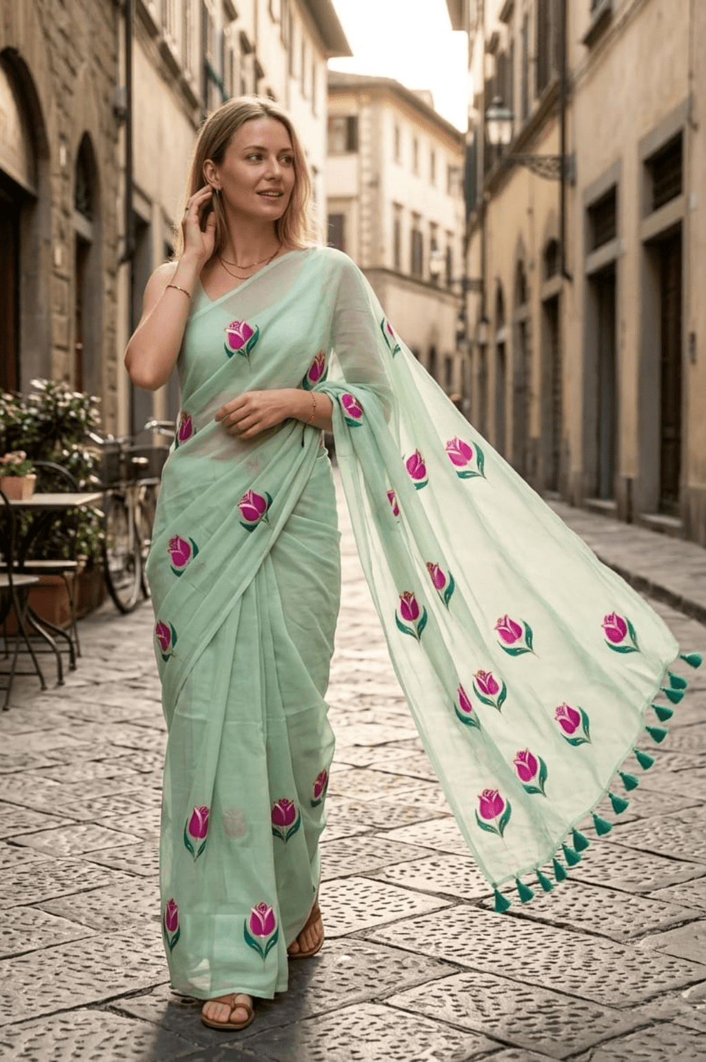 Gulbahar Handpainted Mulmul Cotton Saree