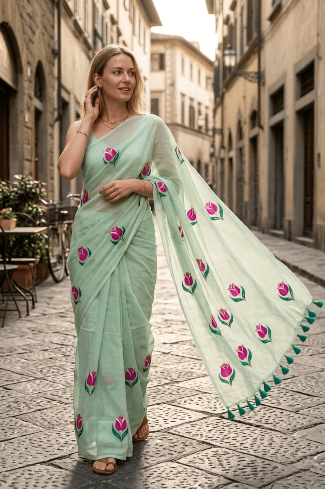 Gulbahar Handpainted Mulmul Cotton Saree