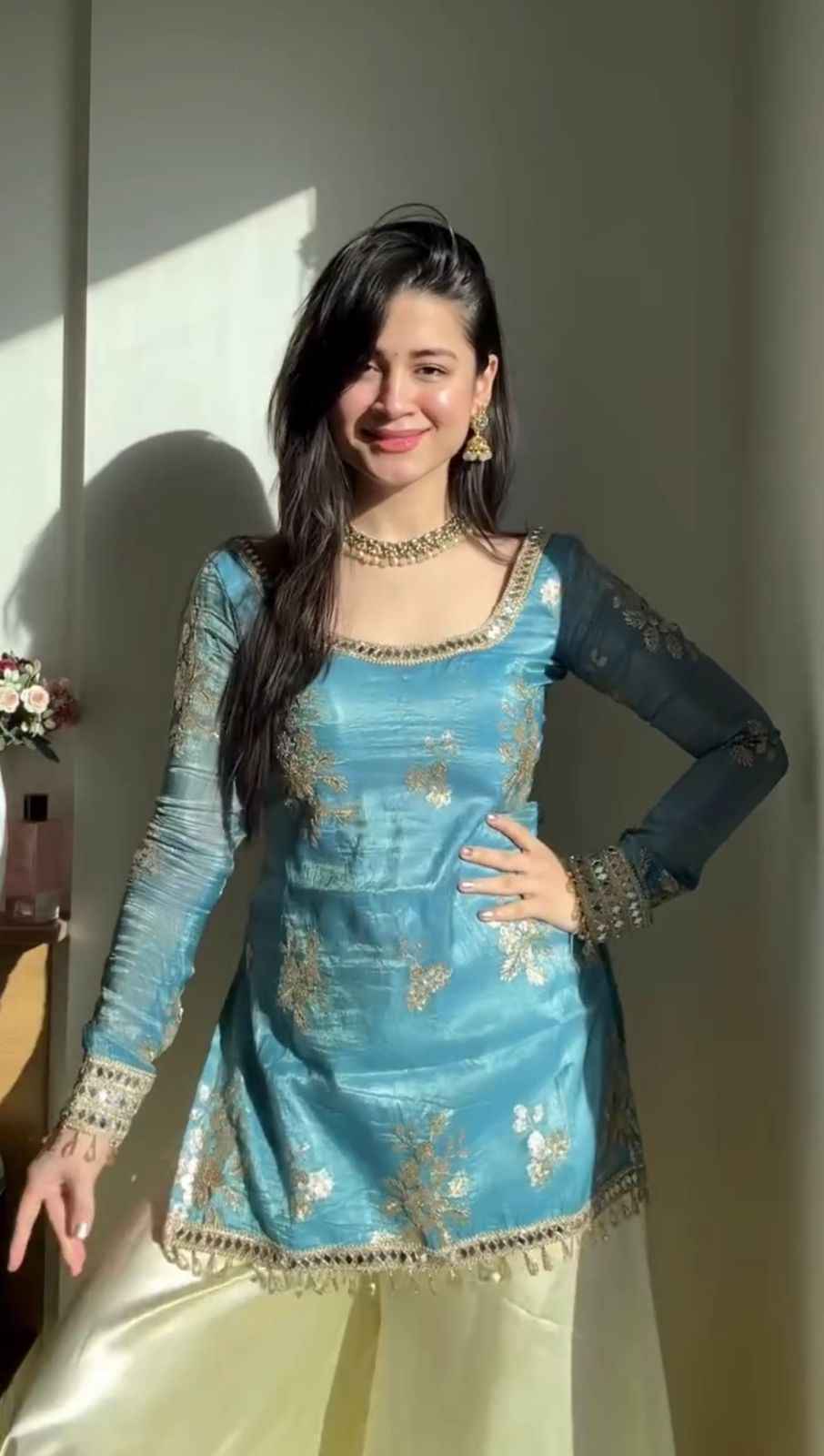Noor-e-Aab Fendy Silk Mirror Plazzo Set