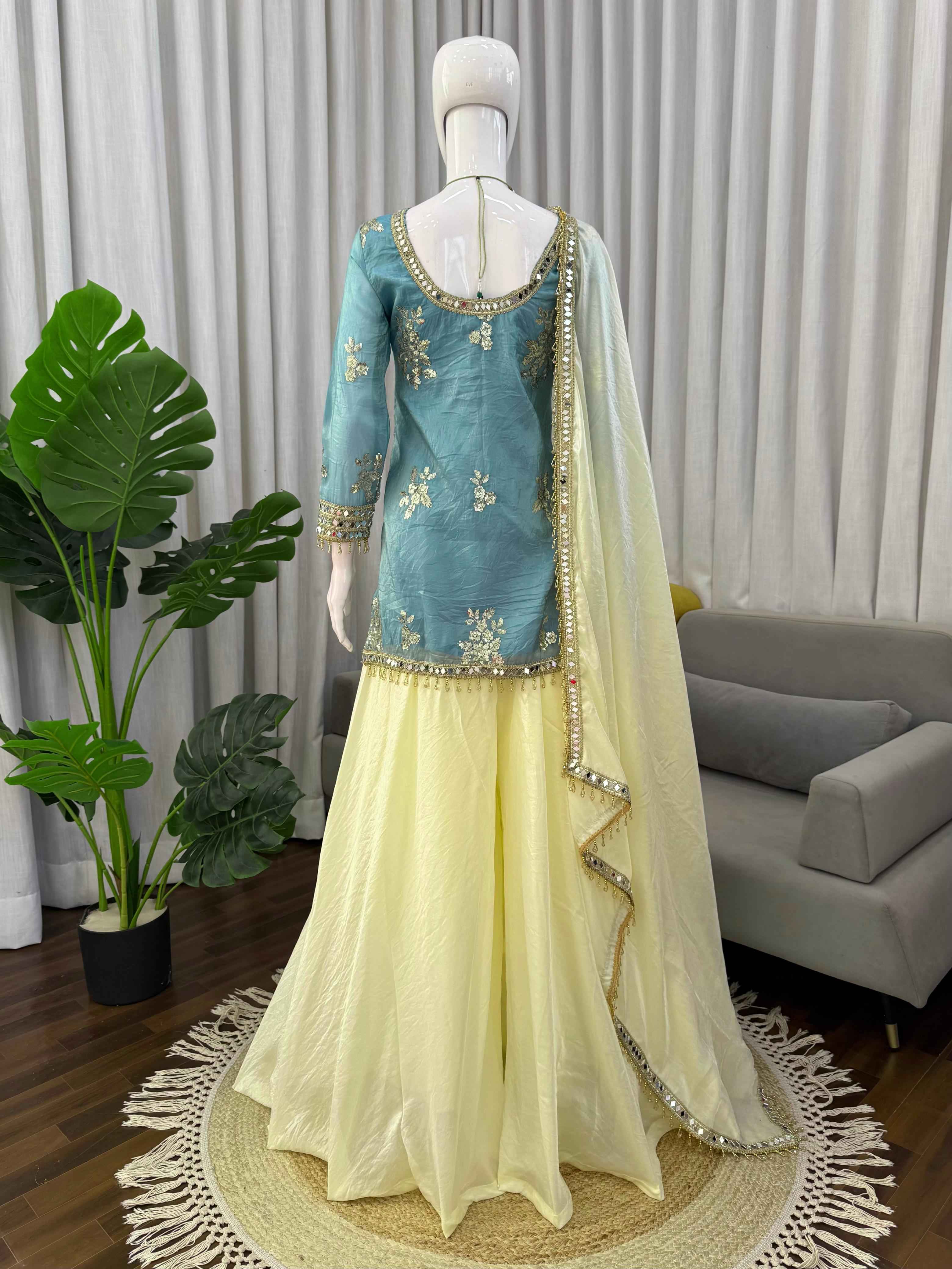 Noor-e-Aab Fendy Silk Mirror Plazzo Set