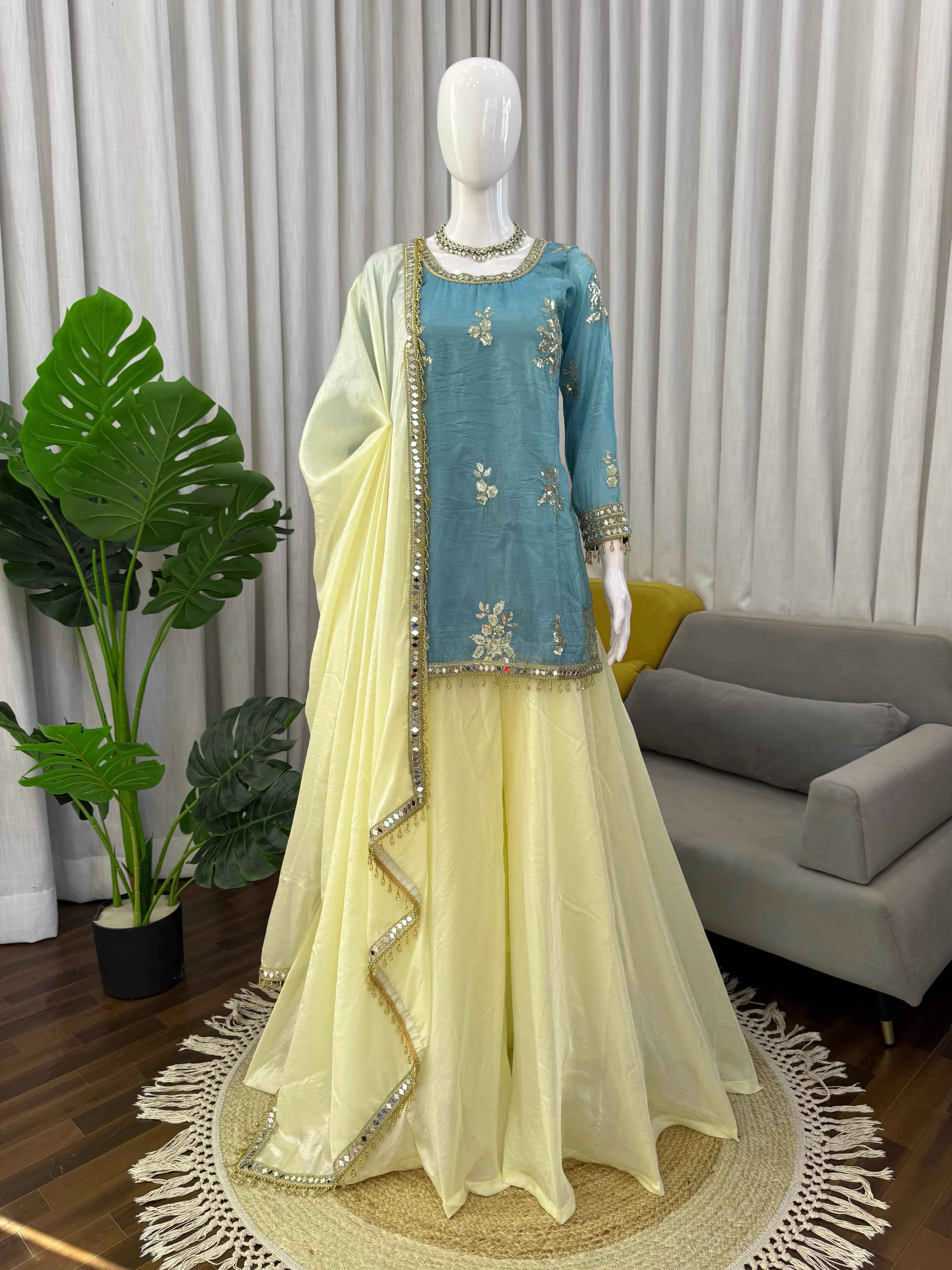 Noor-e-Aab Fendy Silk Mirror Plazzo Set